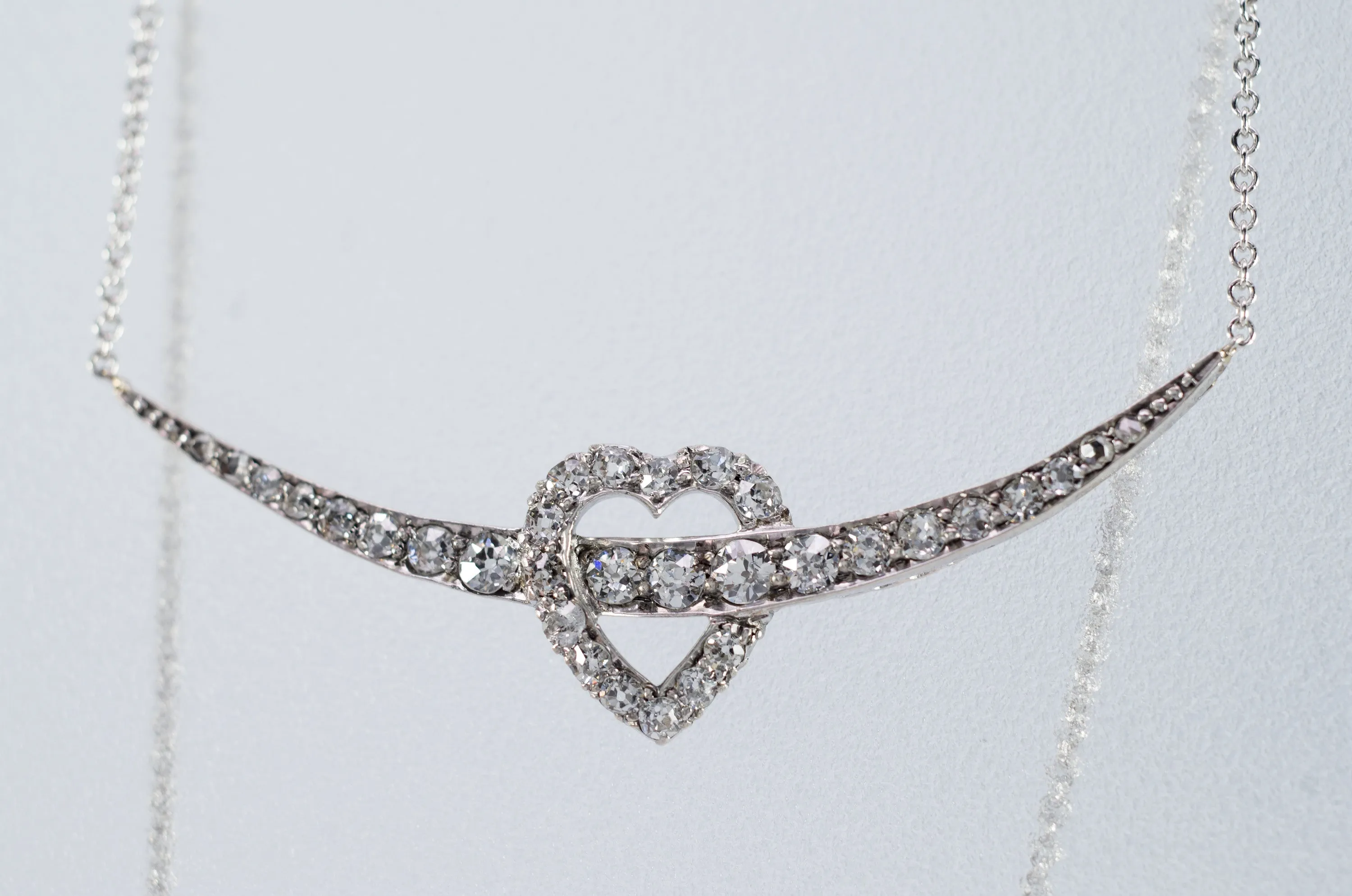 0.70CTW ANTIQUE DIAMOND CRESCENT / HEART NECKLACE CONVERSION