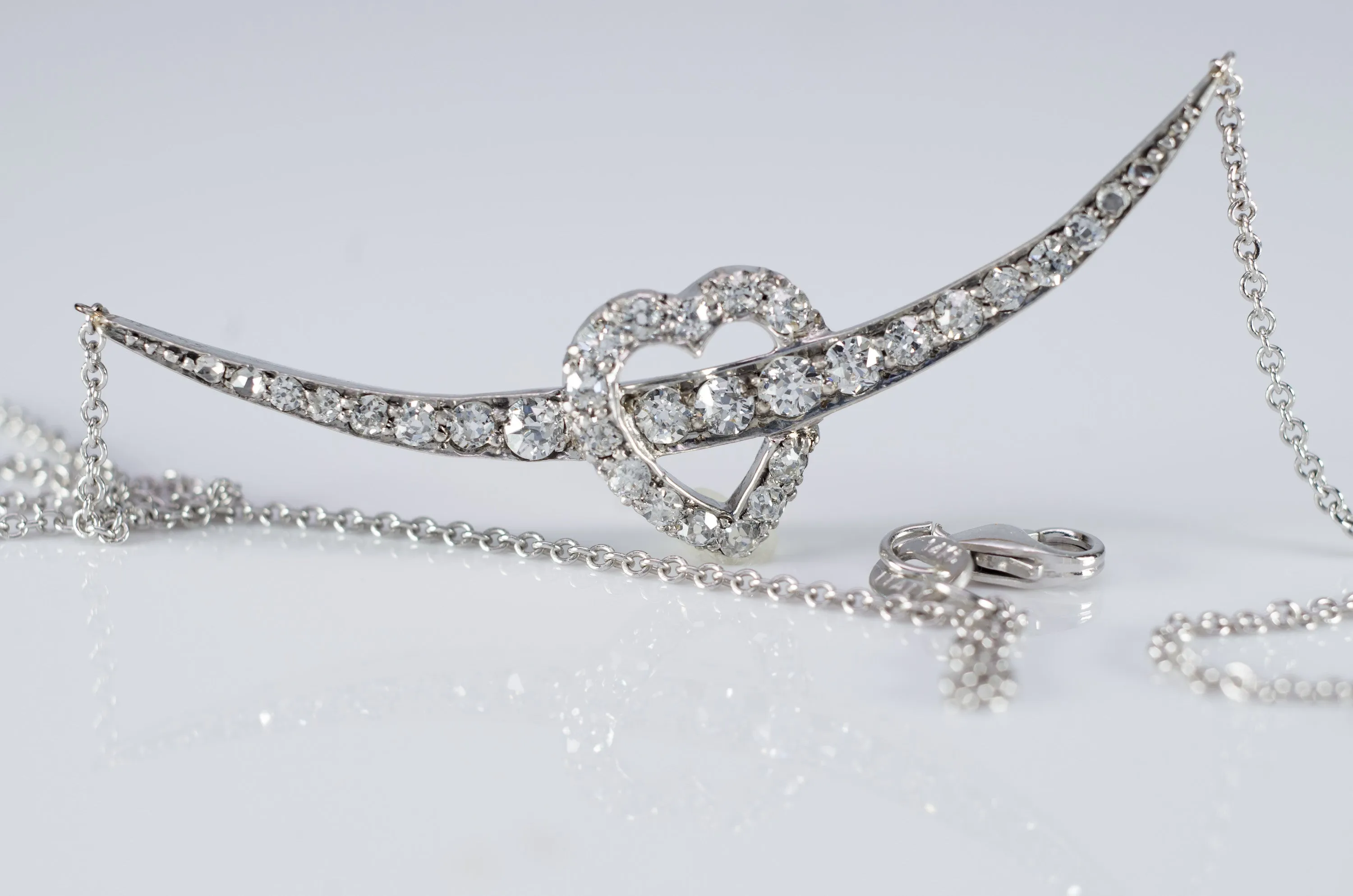 0.70CTW ANTIQUE DIAMOND CRESCENT / HEART NECKLACE CONVERSION
