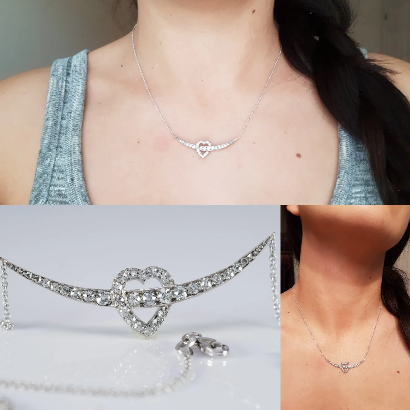 0.70CTW ANTIQUE DIAMOND CRESCENT / HEART NECKLACE CONVERSION