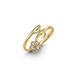 10K Yellow Gold CZ Flower Toe Ring