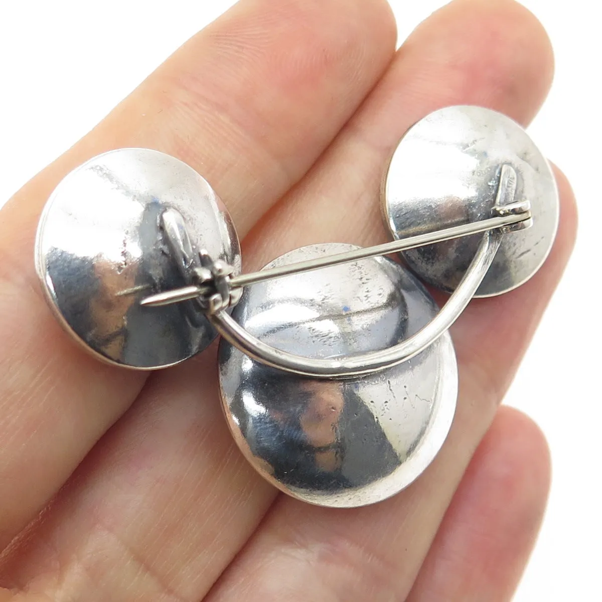 14K Gold & 925 Sterling Silver Vintage Real Pearl Modernist Oxidized Pin Brooch