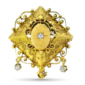 14k Yellow Gold Victorian Diamond Filigree Brooch/Pendant
