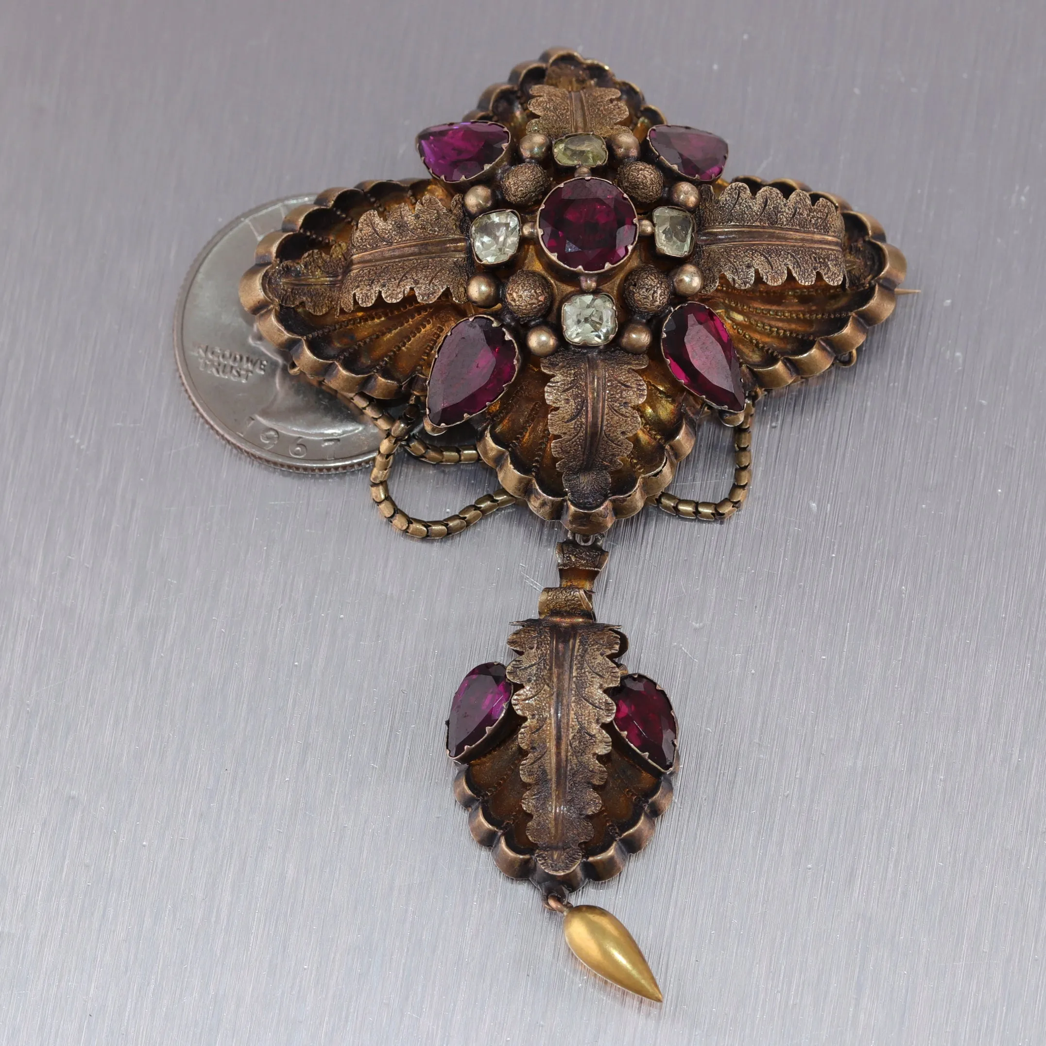 1850's Antique Victorian 14k Yellow Gold 6.50ctw Garnet Brooch Pin