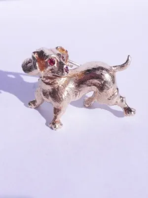 18K Dachshund Pin Brooch Rubies