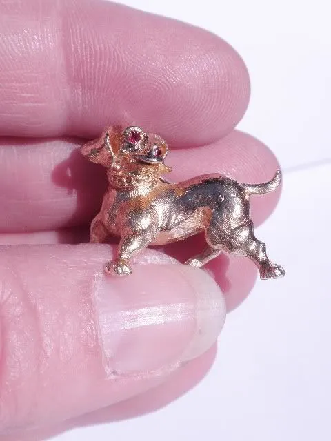 18K Dachshund Pin Brooch Rubies