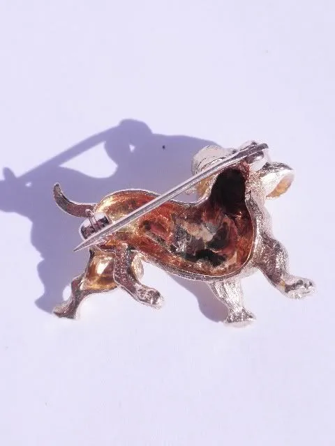 18K Dachshund Pin Brooch Rubies