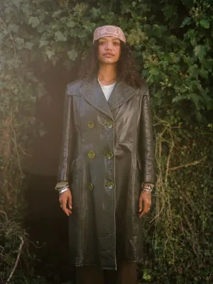 1930s/1940s Ladies Emerald Green Leather Motoring Trench Coat