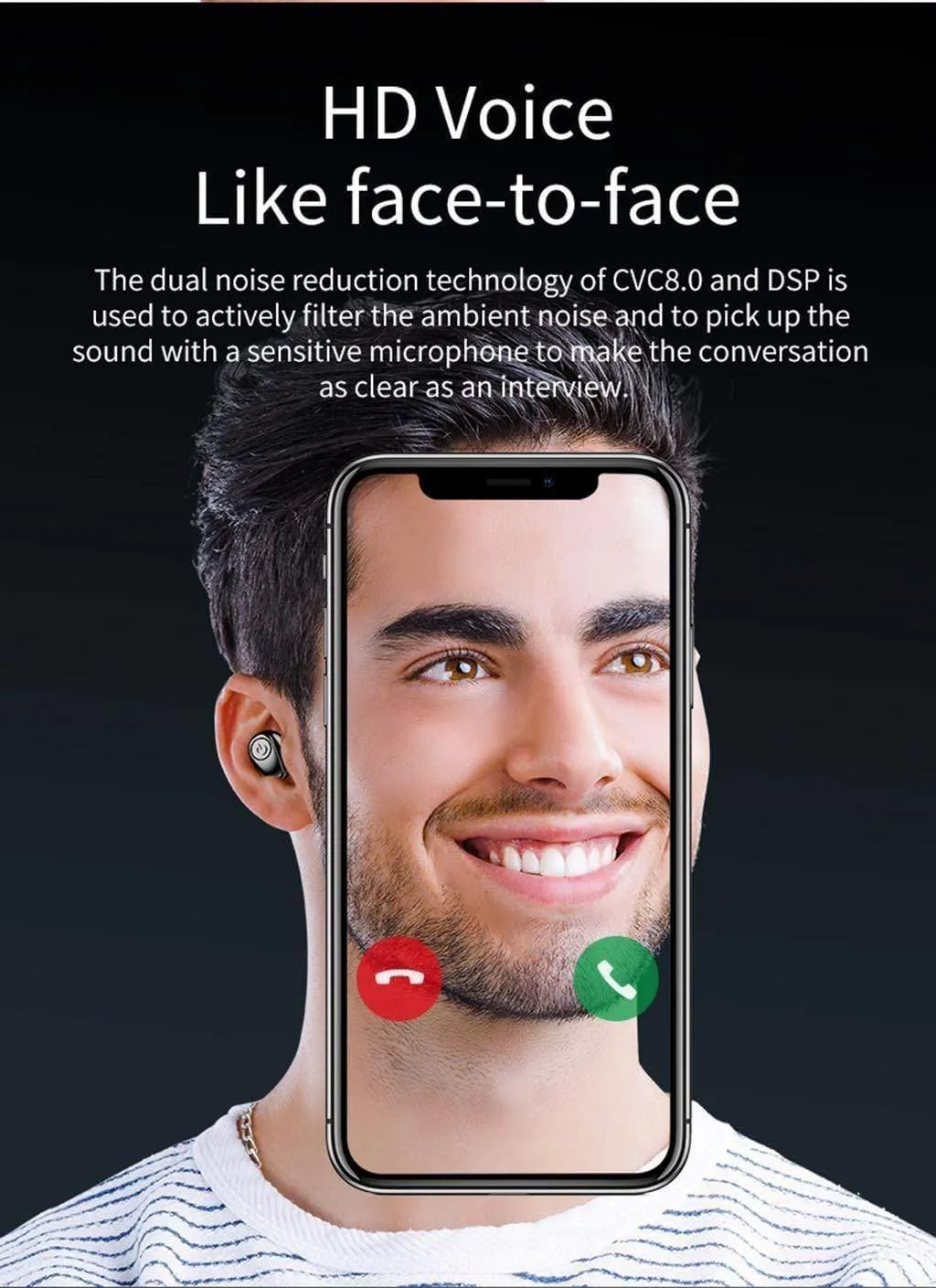 2019 New Upgraded Wireless Earbuds Bluetooth 5.0 Headphones Waterproof （wireless charge）