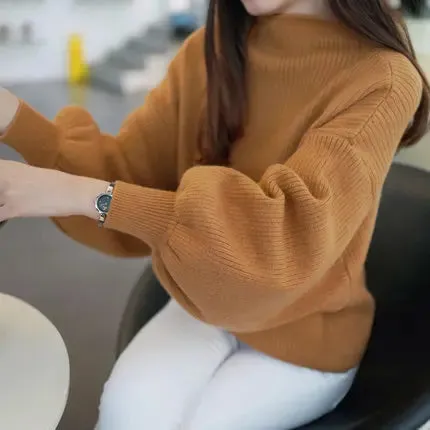 2022 New Winter Women Sweaters Fashion Turtleneck Batwing Sleeve Pullovers Loose Knitted Sweaters Female Jumper Tops