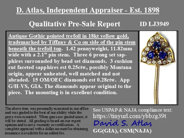 .53ctw Antique Diamond & Sapphire Trefoil Stick Pin by Tiffany & Co.