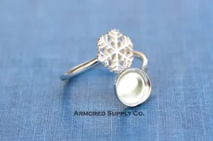 5mm Sterling Silver Snowflake Wrap Bypass Adjustable Bezel Ring blank