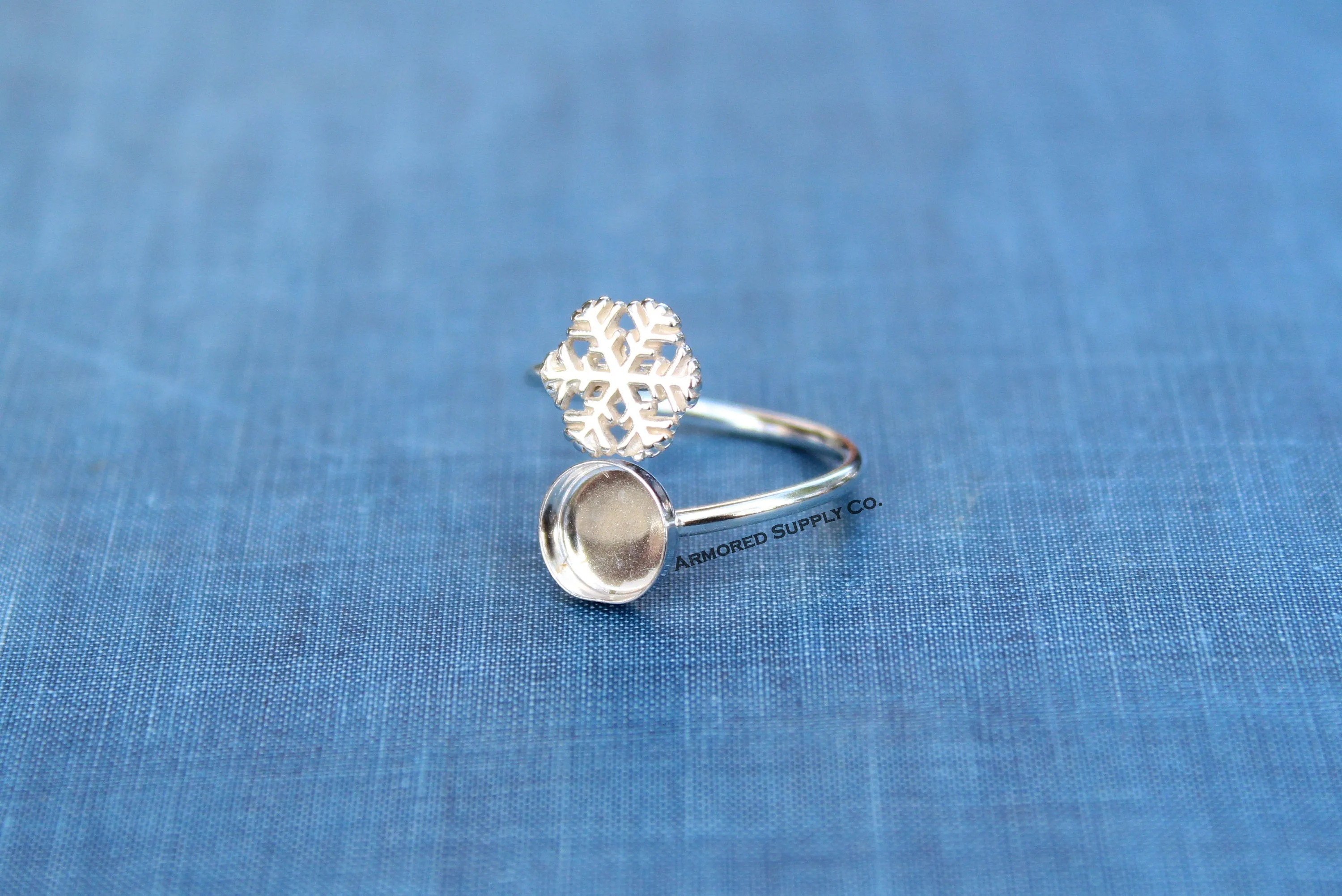 5mm Sterling Silver Snowflake Wrap Bypass Adjustable Bezel Ring blank