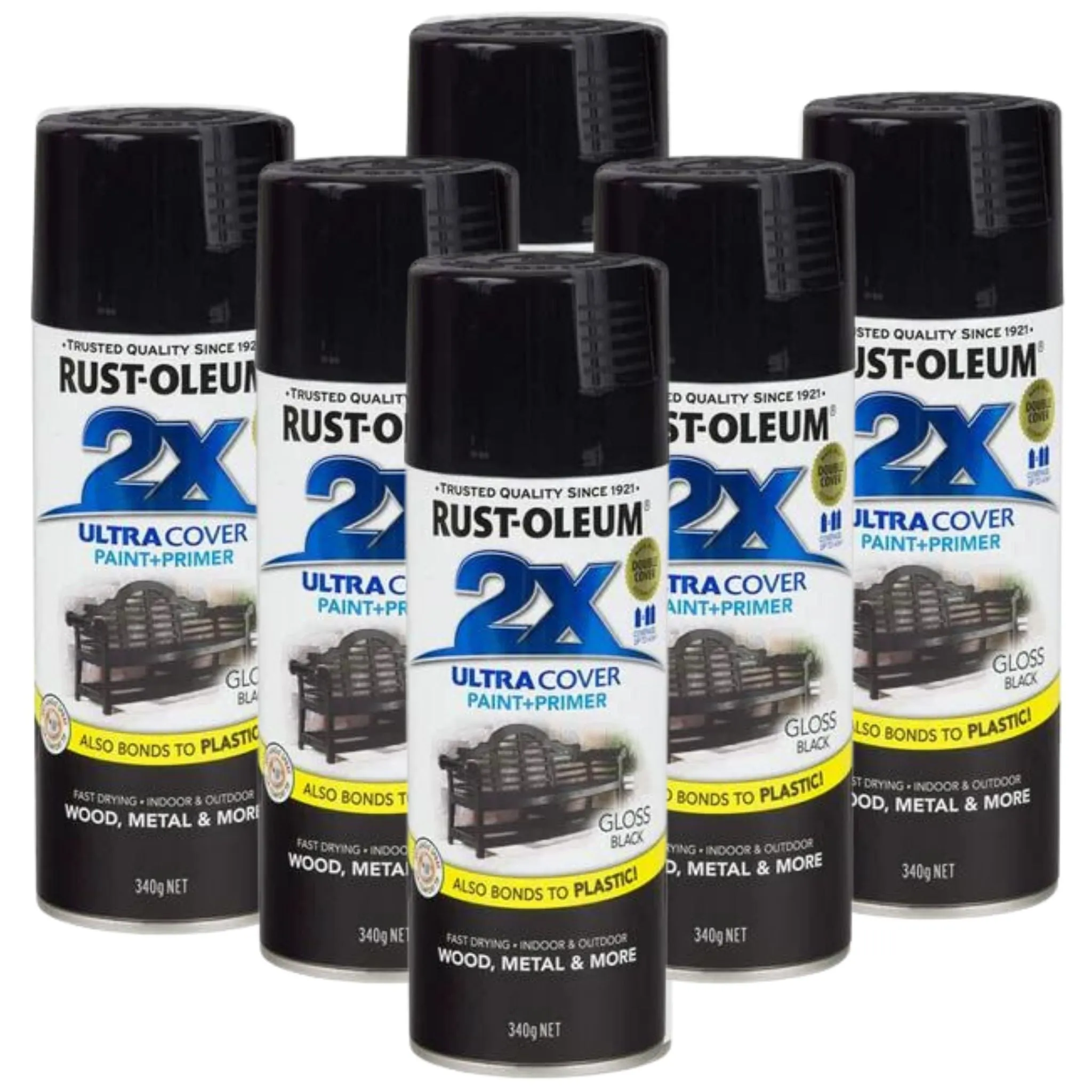 6 Cans | RUST-OLEUM 2X Gloss Paint & Primer Spray Paint 340g Gloss Black 276315