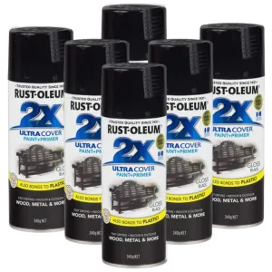 6 Cans | RUST-OLEUM 2X Gloss Paint & Primer Spray Paint 340g Gloss Black 276315