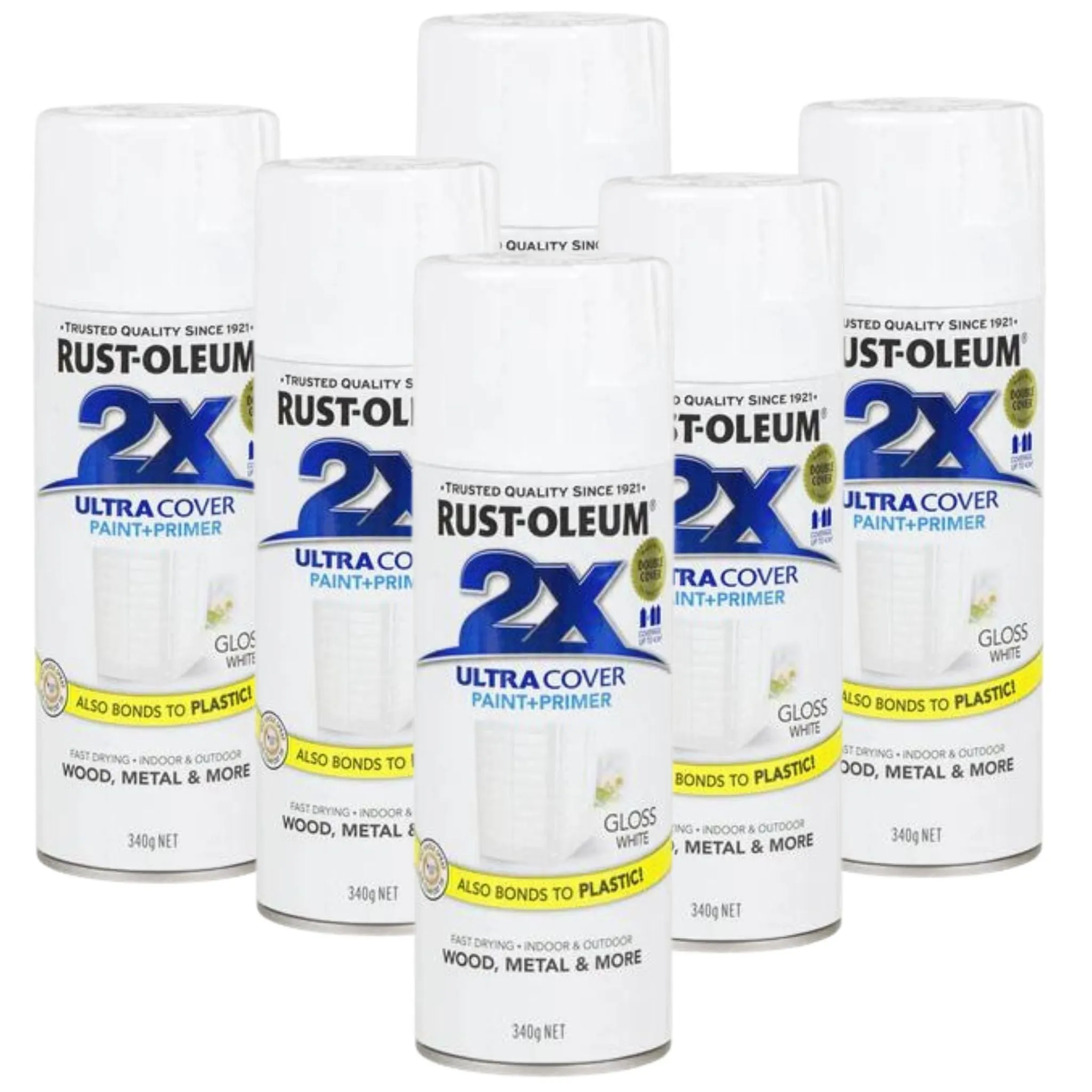 6 Cans | RUST-OLEUM 2X Gloss Paint & Primer Spray Paint 340g White 276314
