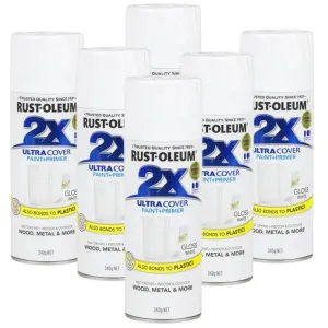6 Cans | RUST-OLEUM 2X Gloss Paint & Primer Spray Paint 340g White 276314