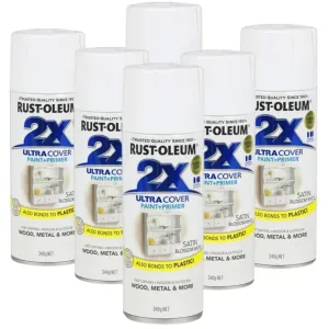 6 Cans | RUST-OLEUM 2X  Paint & Primer Spray Paint 340g | 276316 Satin Blossom White