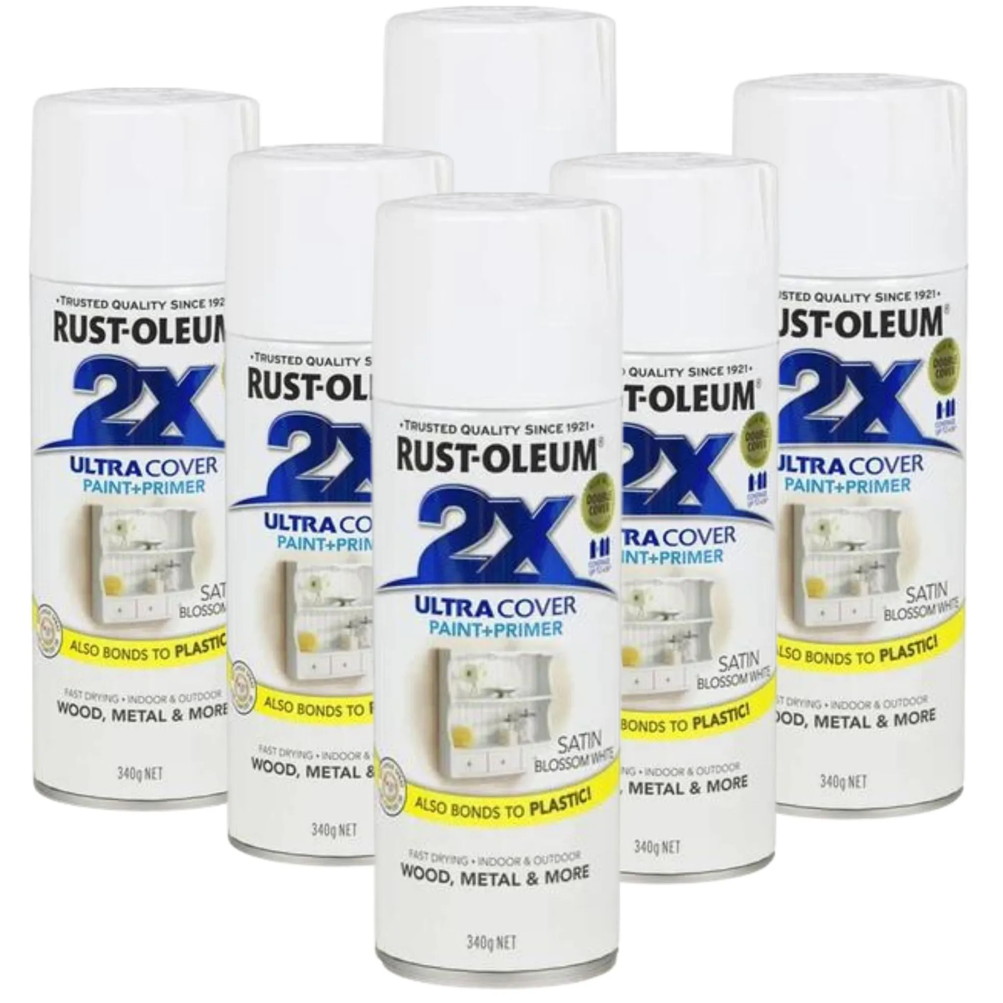 6 Cans | RUST-OLEUM 2X  Paint & Primer Spray Paint 340g | 276316 Satin Blossom White