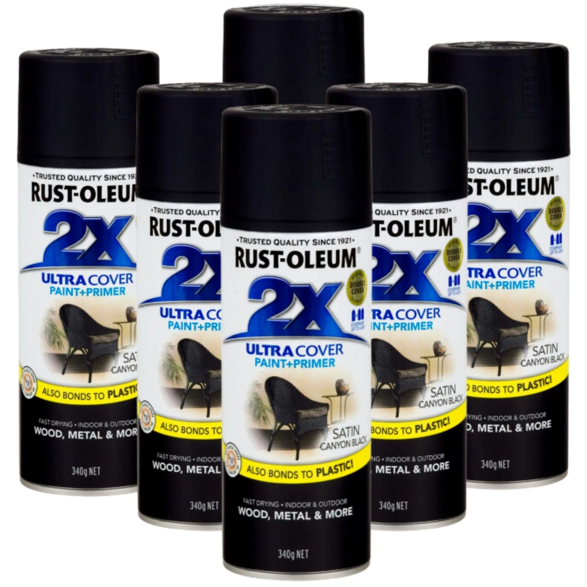 6 Cans | RUST-OLEUM 2X Paint & Primer Spray Paint 340g | 276317 Satin Canyon Black