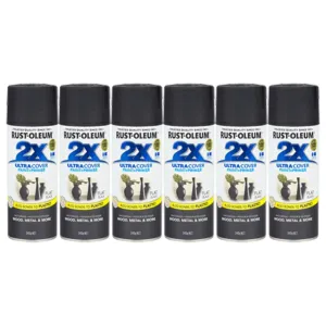 6 Cans | RUST-OLEUM 2X Ultra Cover Flat Paint & Primer Spray Paint 340g | 276323 Flat Black