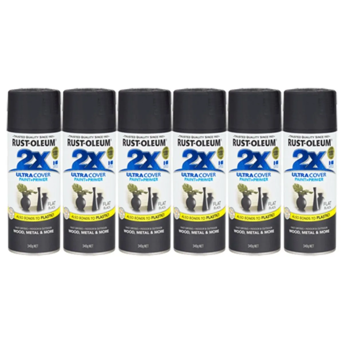 6 Cans | RUST-OLEUM 2X Ultra Cover Flat Paint & Primer Spray Paint 340g | 276323 Flat Black