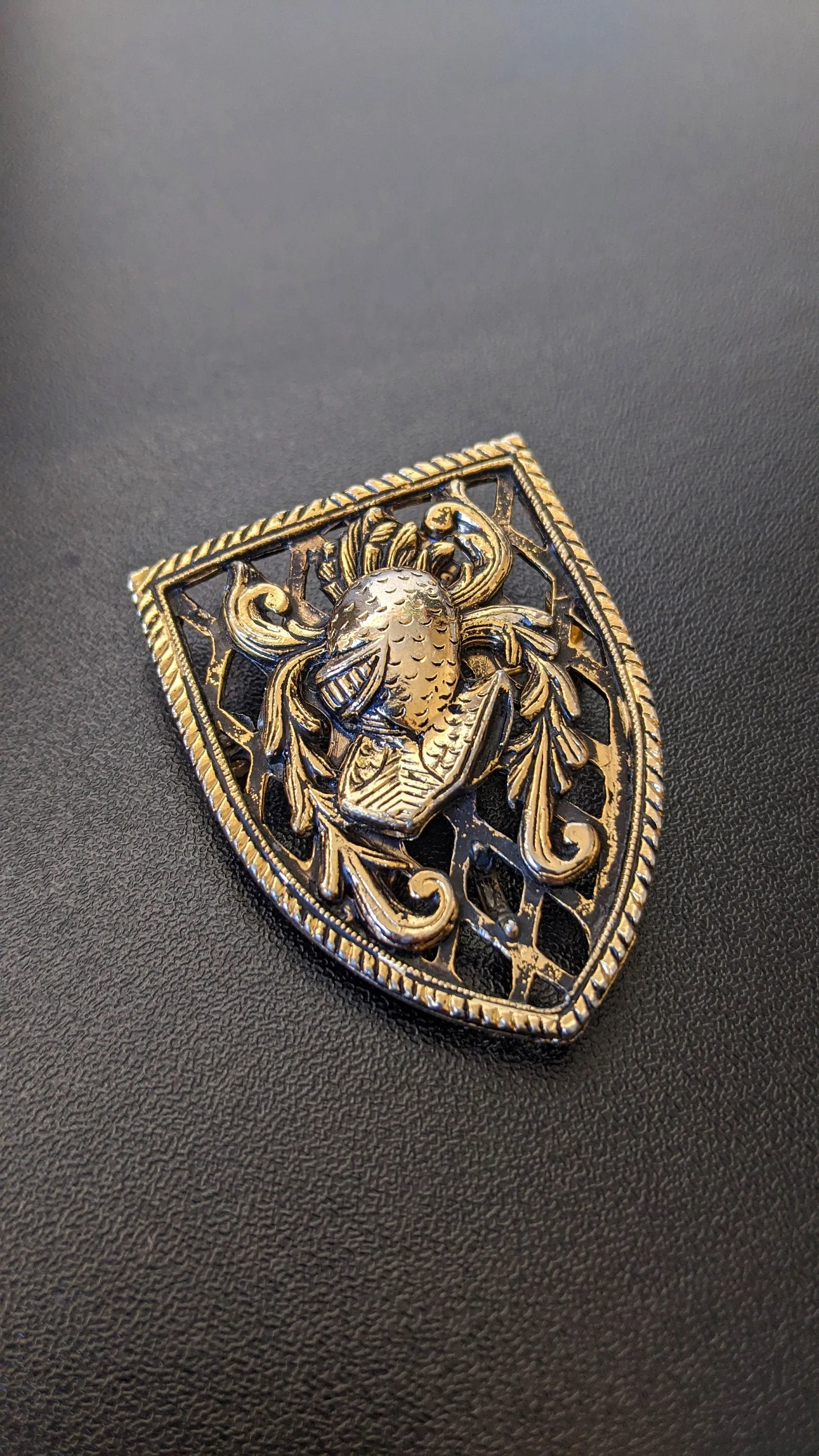 60s Heraldic Knight Brooch by Alucraft, Medieval Shield Pin