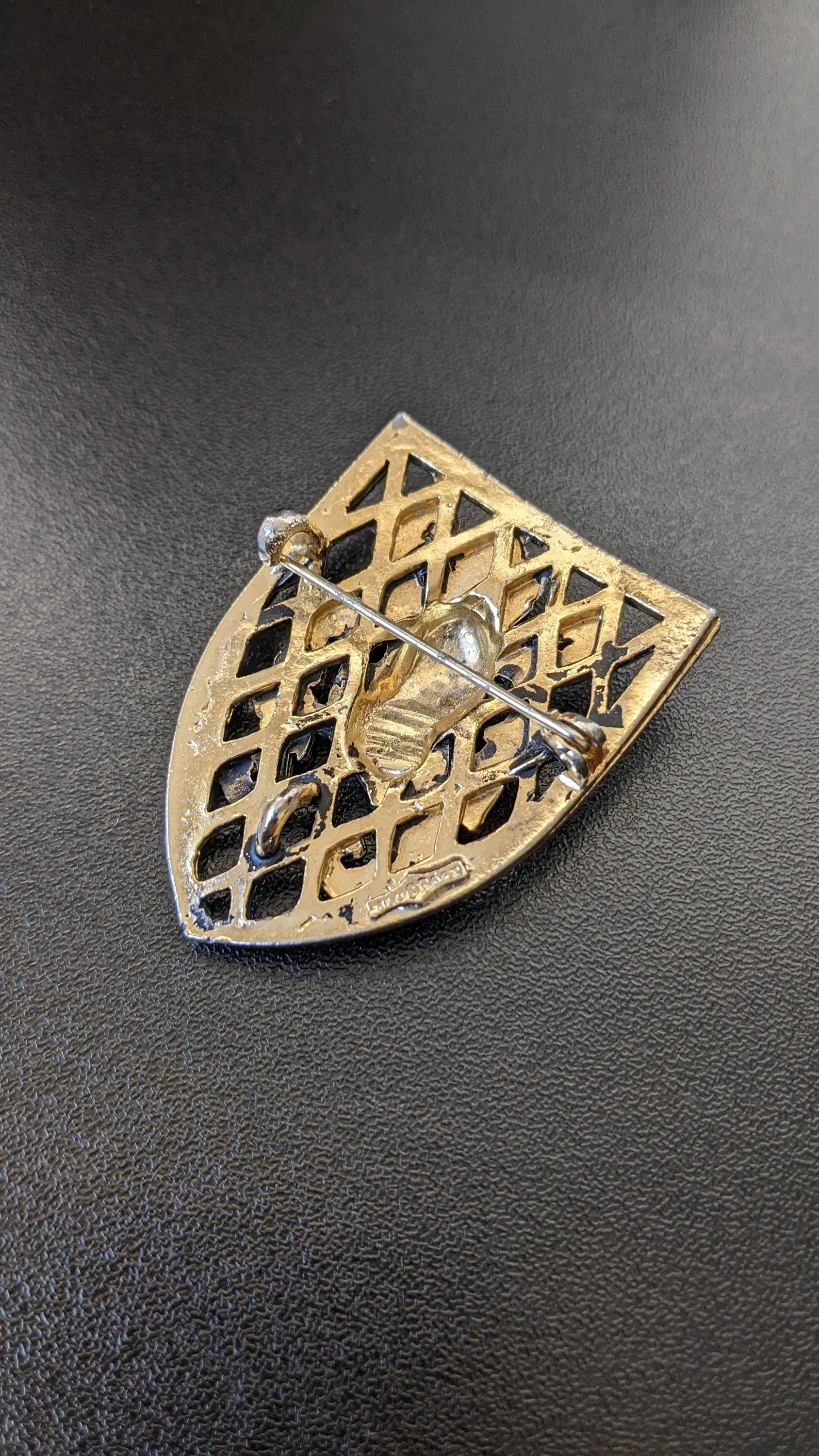 60s Heraldic Knight Brooch by Alucraft, Medieval Shield Pin