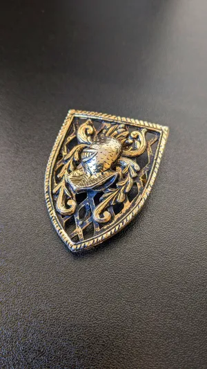 60s Heraldic Knight Brooch by Alucraft, Medieval Shield Pin