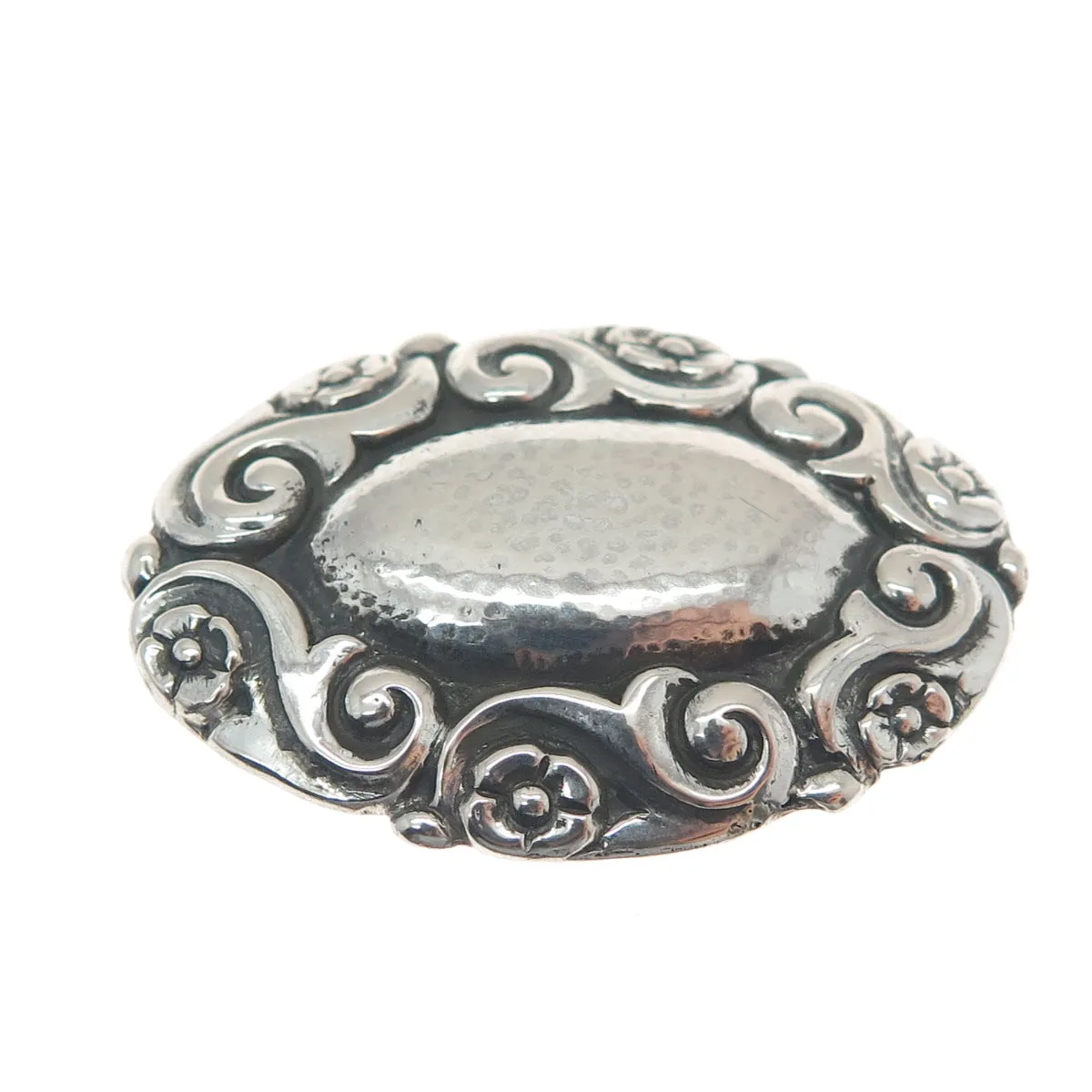 800 Silver Antique Art Deco Forget Me Knot Flower Oxidized Pin Brooch