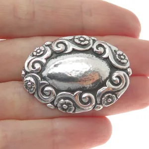 800 Silver Antique Art Deco Forget Me Knot Flower Oxidized Pin Brooch