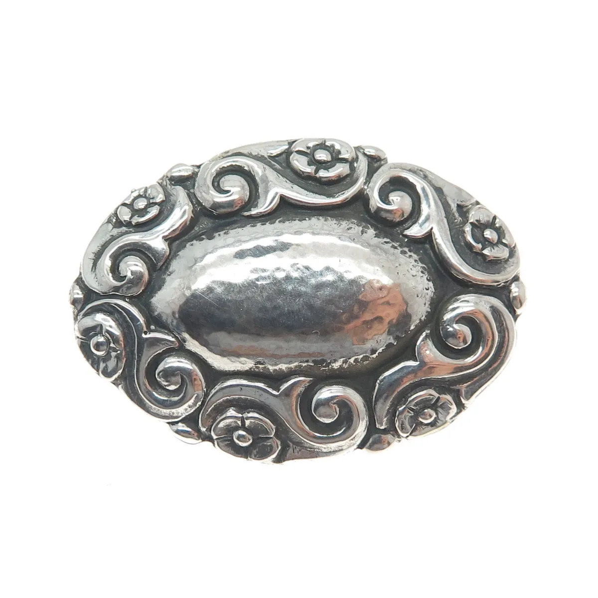 800 Silver Antique Art Deco Forget Me Knot Flower Oxidized Pin Brooch
