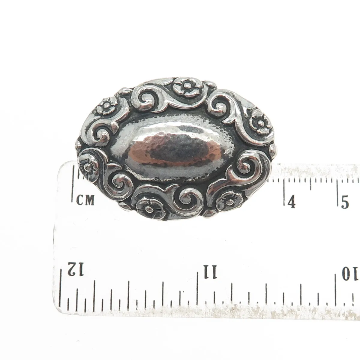 800 Silver Antique Art Deco Forget Me Knot Flower Oxidized Pin Brooch