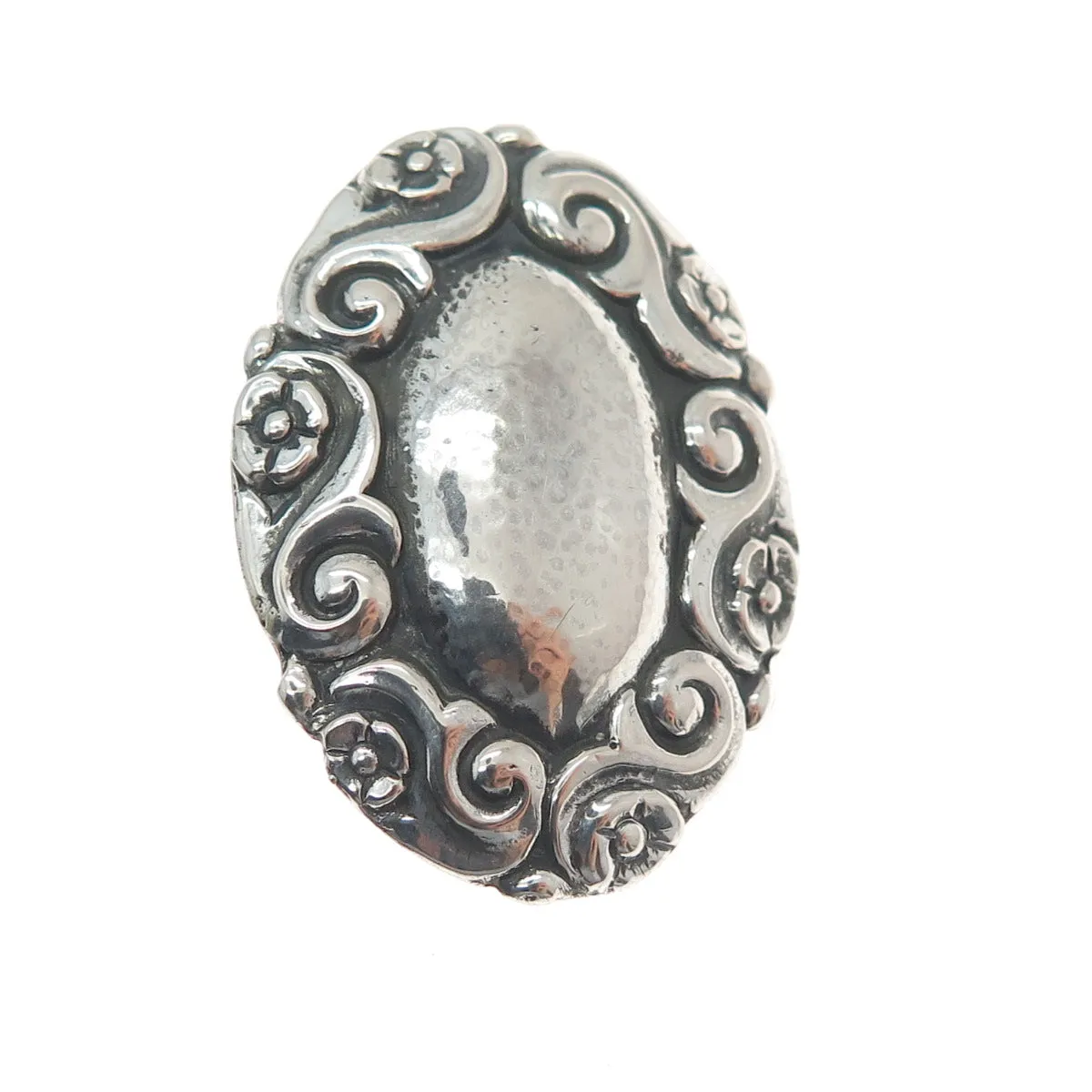 800 Silver Antique Art Deco Forget Me Knot Flower Oxidized Pin Brooch