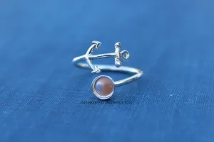 8mm Silver Anchor Wrap Bypass Adjustable Bezel Ring blank