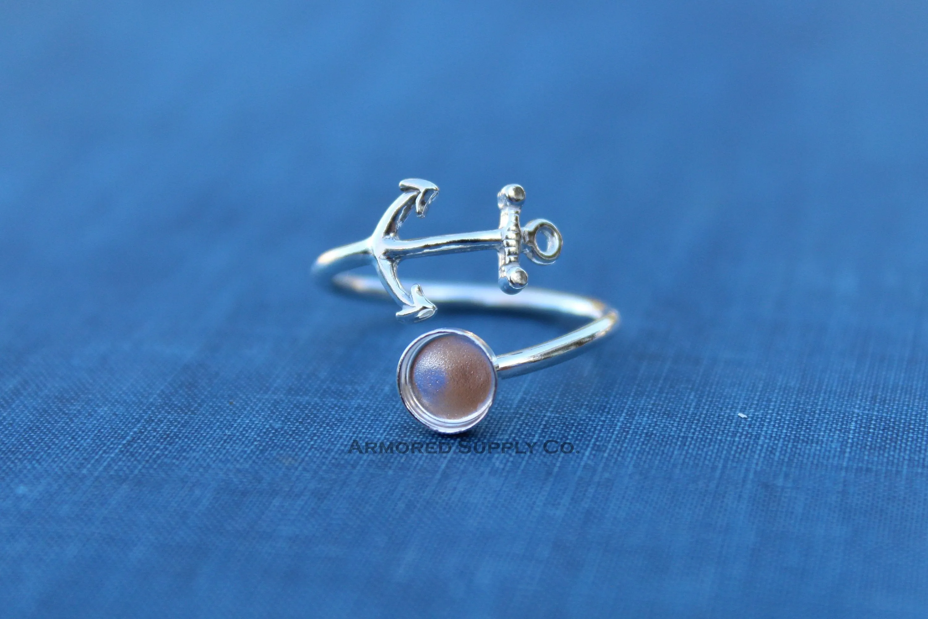 8mm Silver Anchor Wrap Bypass Adjustable Bezel Ring blank