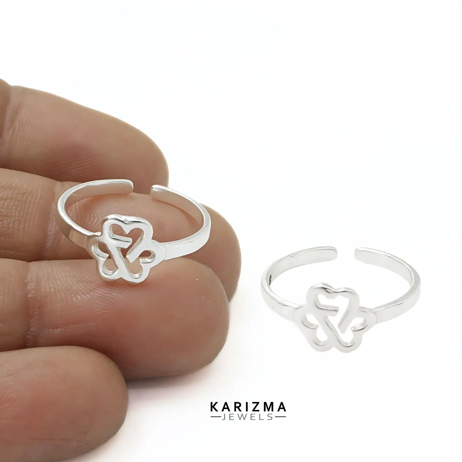925 Real Sterling Silver party wear Heart Toe Ring For Indian women - Pair