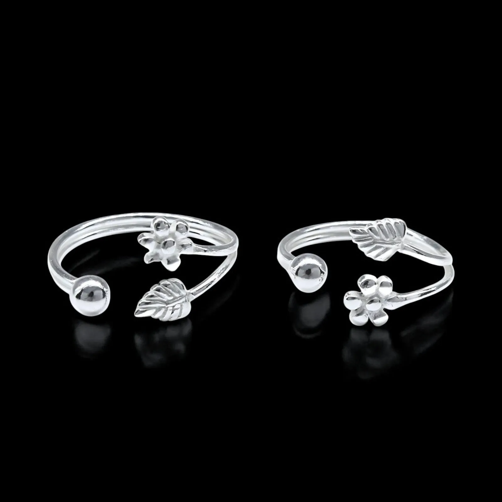 925 Real Sterling Silver women Stylish Floral leaf Toe Ring - Pair