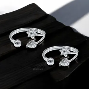 925 Real Sterling Silver women Stylish Floral leaf Toe Ring - Pair
