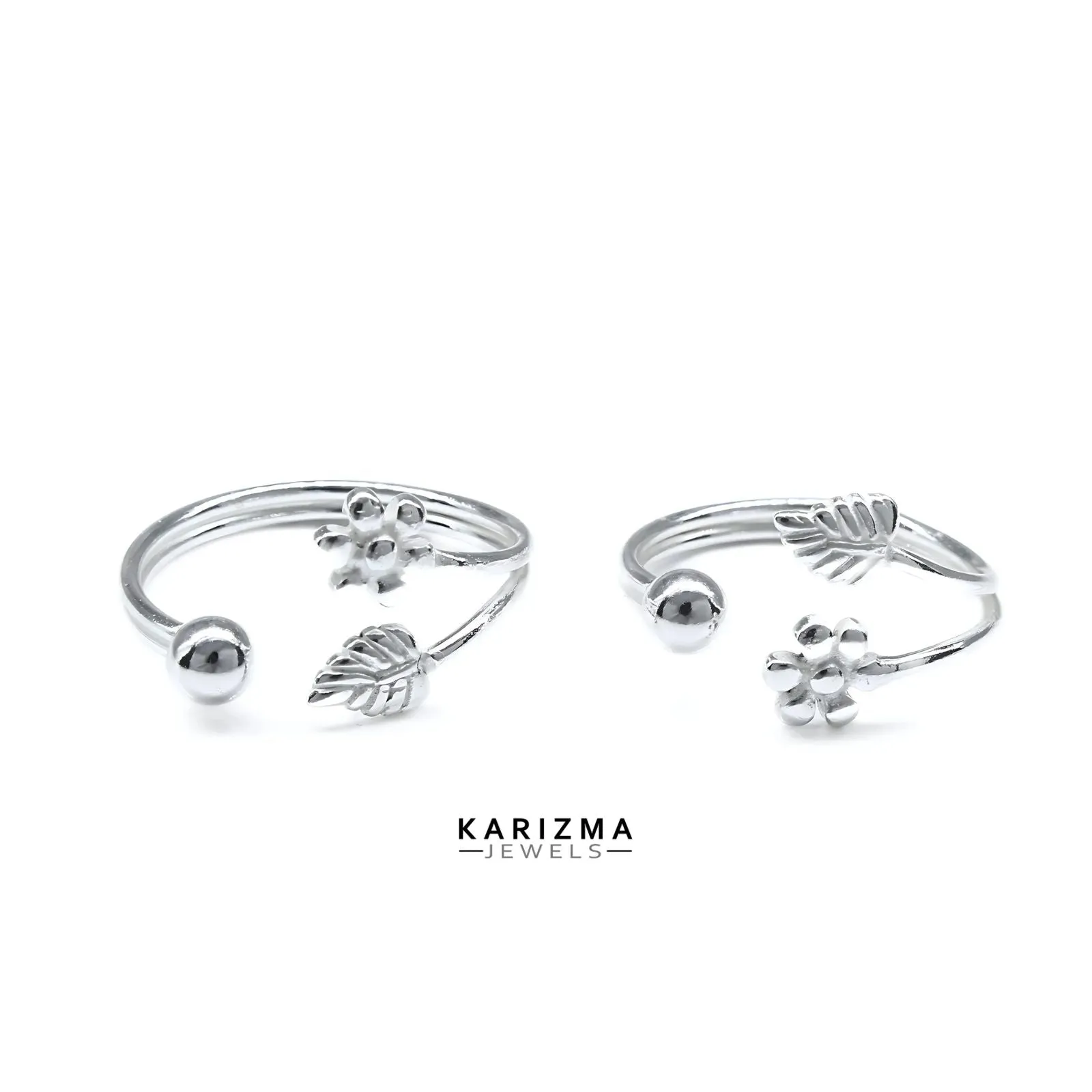925 Real Sterling Silver women Stylish Floral leaf Toe Ring - Pair