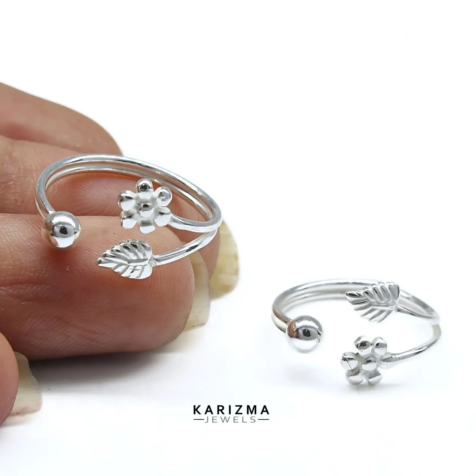 925 Real Sterling Silver women Stylish Floral leaf Toe Ring - Pair