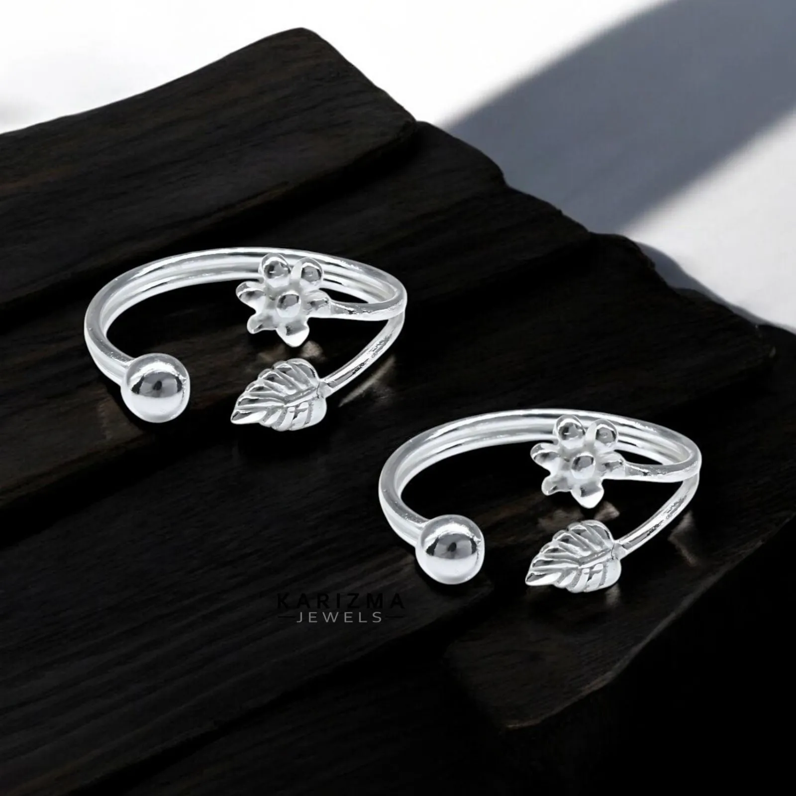 925 Real Sterling Silver women Stylish Floral leaf Toe Ring - Pair