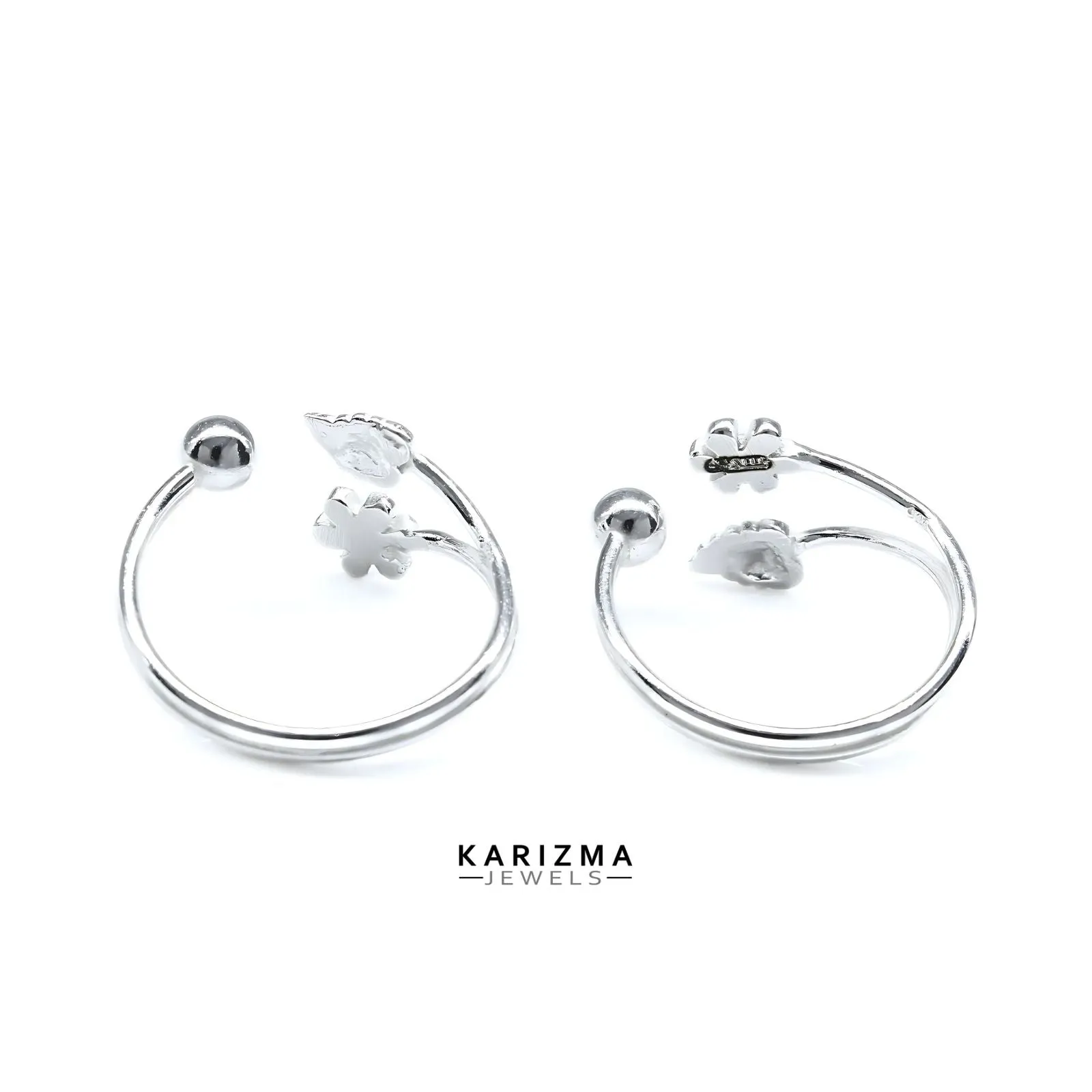 925 Real Sterling Silver women Stylish Floral leaf Toe Ring - Pair