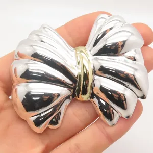 925 Sterling Silver 2-Tone Vintage Mexico Bow Pin Brooch