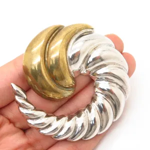 925 Sterling Silver 2-Tone Vintage Mexico Ribbed Horn Pin Brooch / Pendant