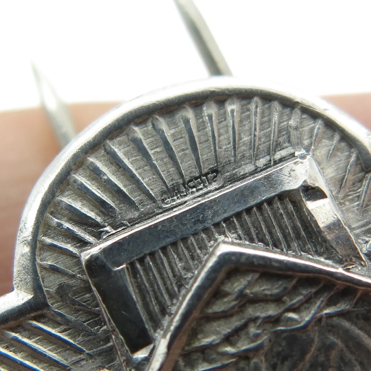 925 Sterling Silver Antique Art Deco Saint Christopher Angel Wings Collar Pin