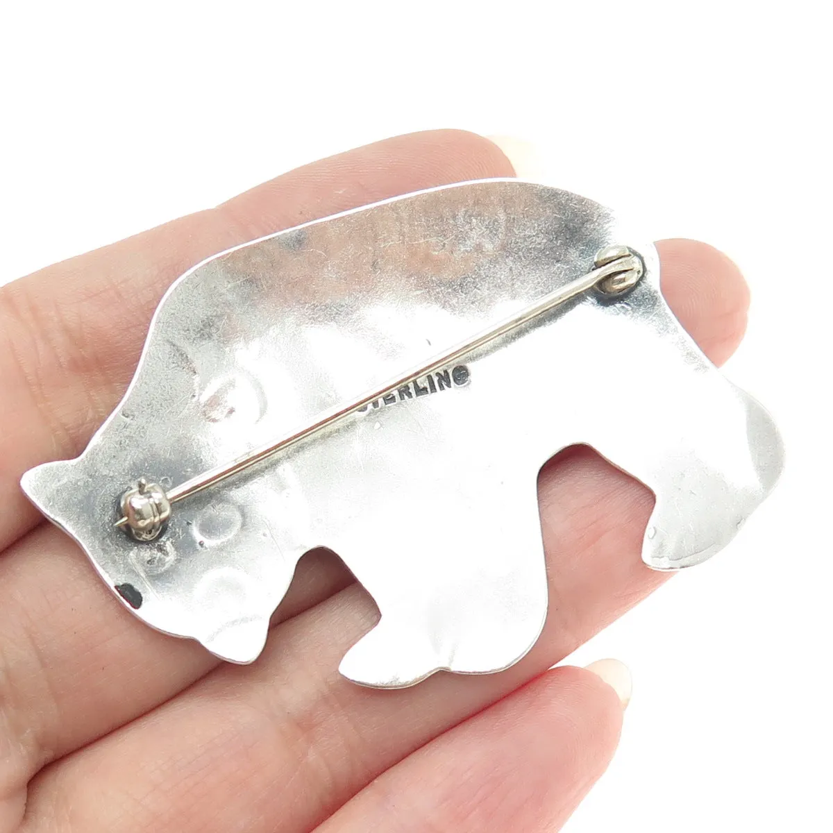 925 Sterling Silver Vintage Bear Modernist Pin Brooch