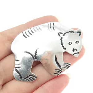 925 Sterling Silver Vintage Bear Modernist Pin Brooch