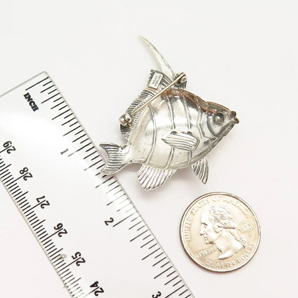 925 Sterling Silver Vintage BEAU Fish Design Pin Brooch