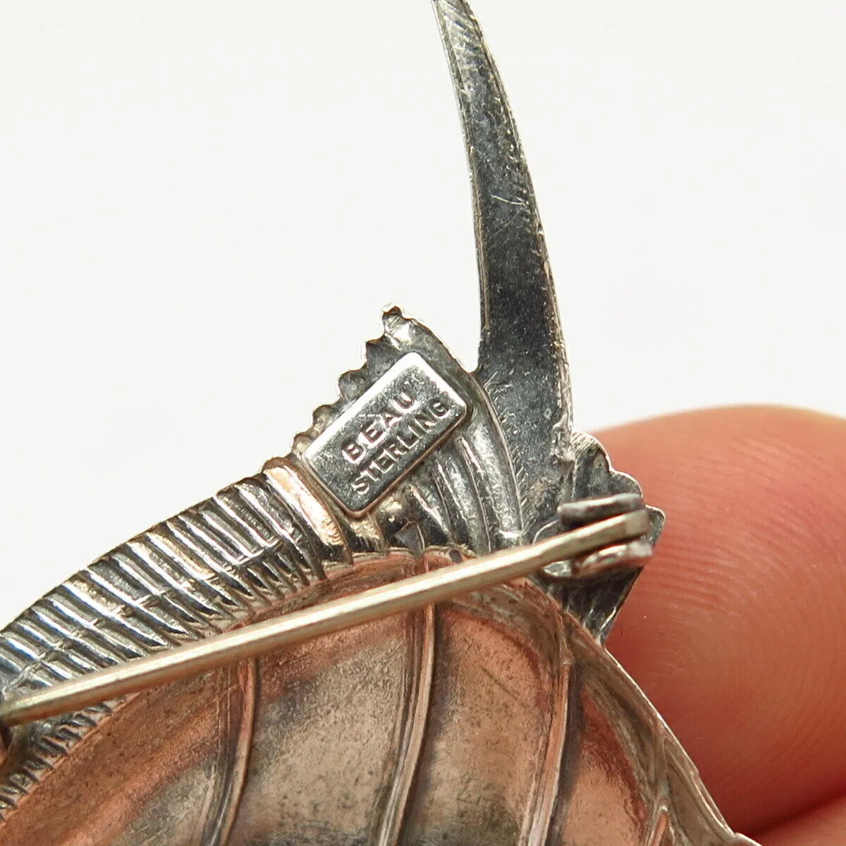 925 Sterling Silver Vintage BEAU Fish Design Pin Brooch