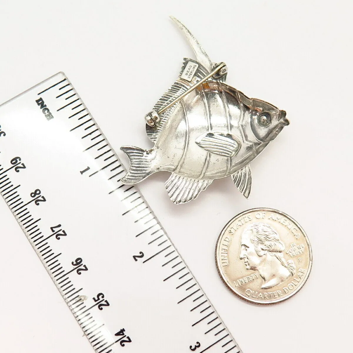 925 Sterling Silver Vintage BEAU Fish Design Pin Brooch
